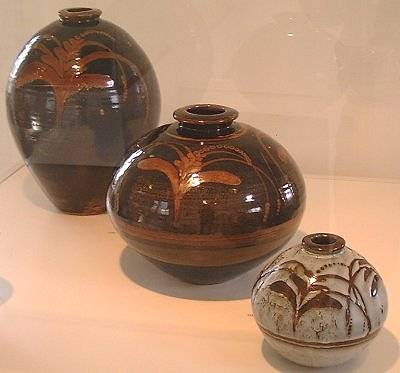 David Leach jars with foxglove decoration