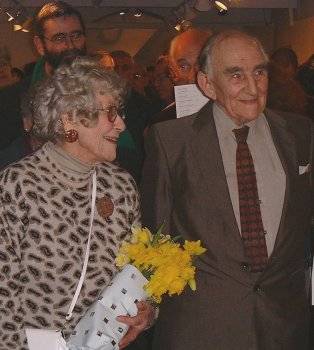 David and Elizabeth Leach listening to the opening speeches at the preview of the David Leach Retrospective Exhibition held at the Devon Guild of Craftsmen, Bovey Tracey,  March 2003